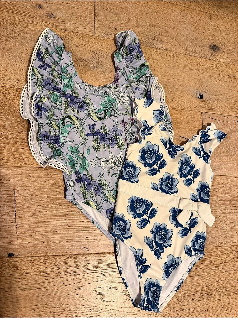 Janie and Jack Floral One-Piece Set in Blue & Purple girls 6 & 7